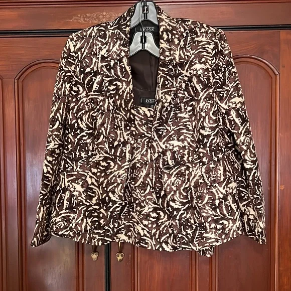 Kasper Vintage 2 Piece Set Blazer And Tank Top Brown & Cream Set 10P - Picture 10 of 14